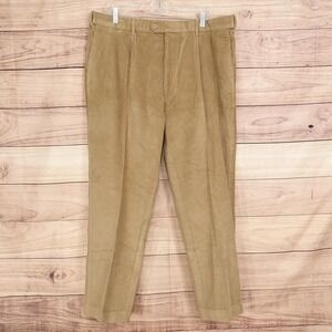 Peter Christian Pants Mens 40x28 Beige Corduroy Classic Fit Pleated